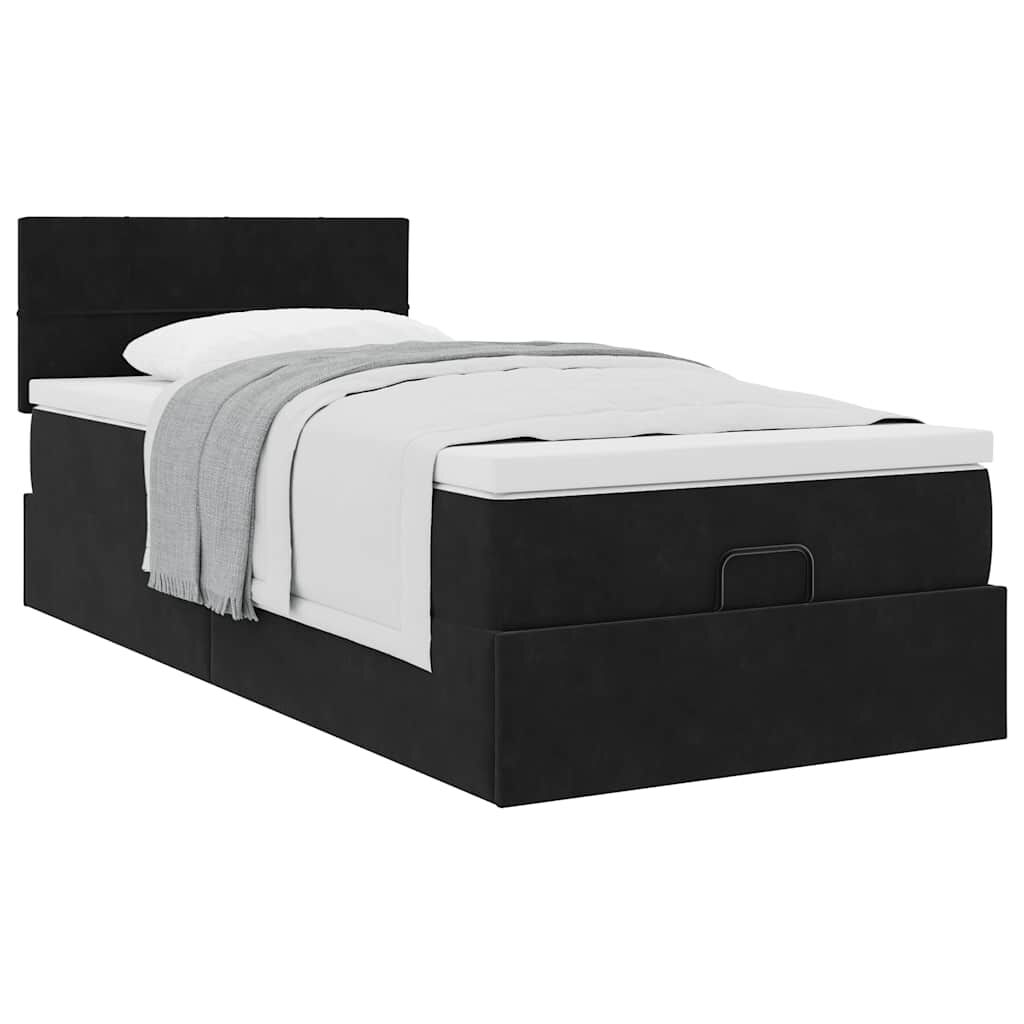 vidaXL Οθωμανικό κρεβάτι με στρώμα Μαύρο 100x200cm Velvet
