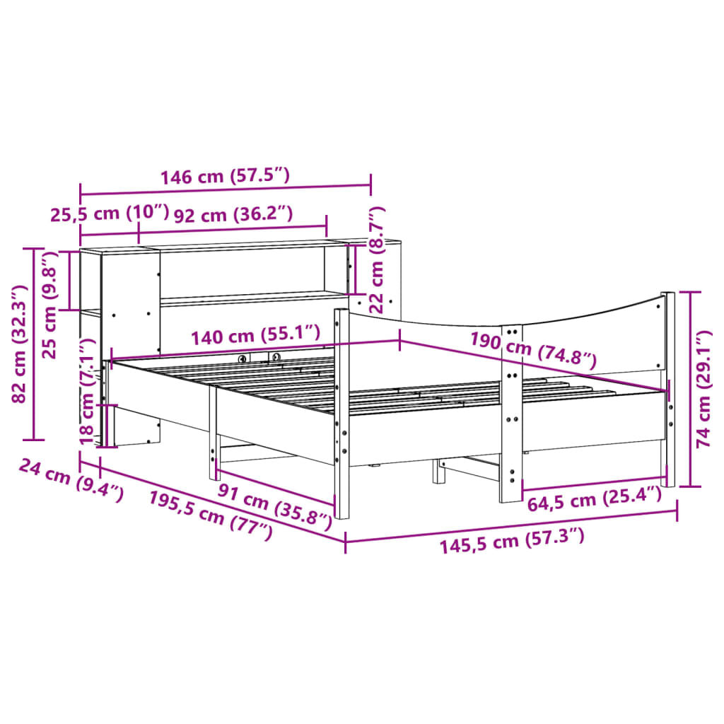 vidaXL Σκελετός Κρεβατιού Χωρίς Στρώμα Καφέ 140x190 Μασίφ Ξύλο Πεύκου