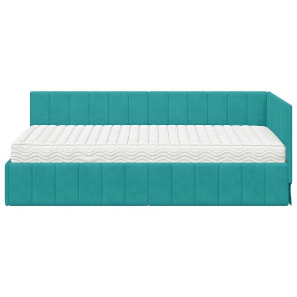 vidaXL Κρεβάτι Γωνίας με στρώμα Τιρκουάζ 90 x 190 cm Βελούδο