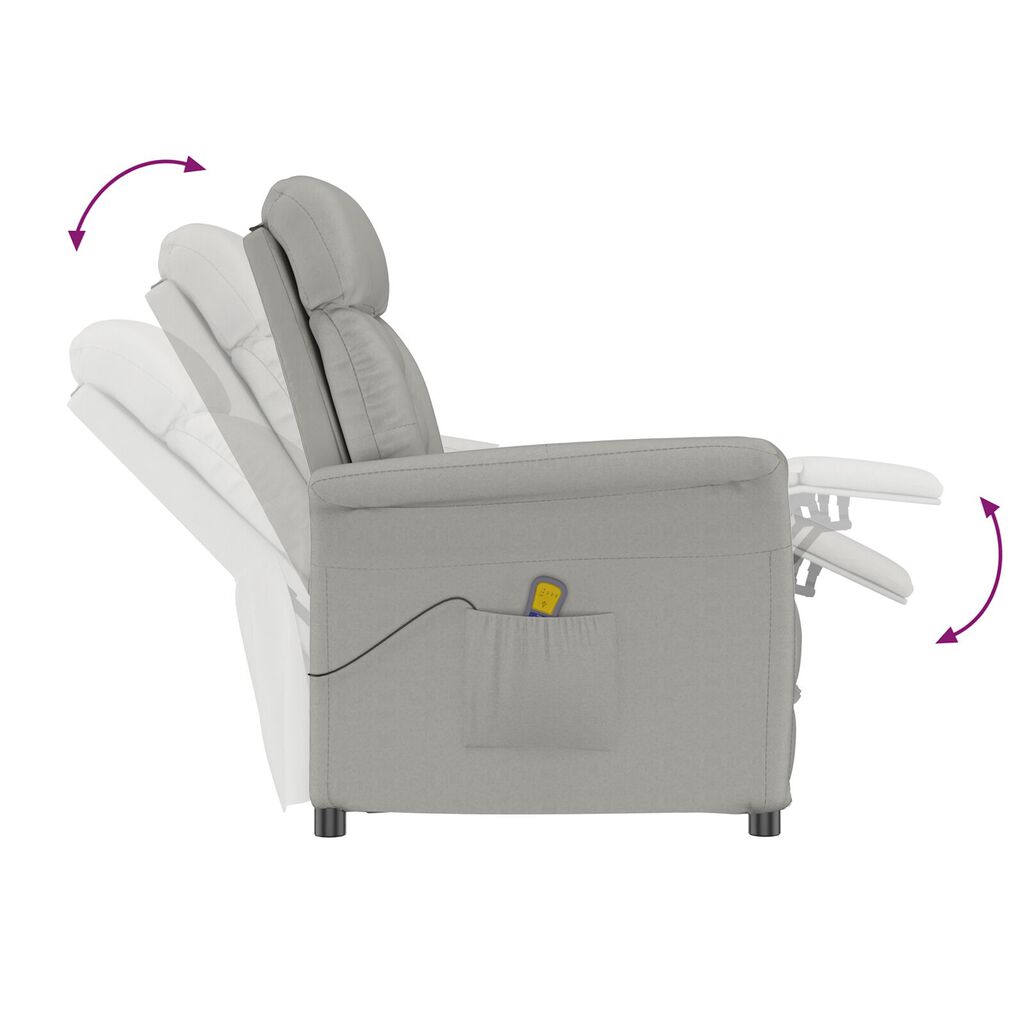 vidaXL Πολυθρόνα Μασάζ Ανοιχτό Γκρι Microfibre