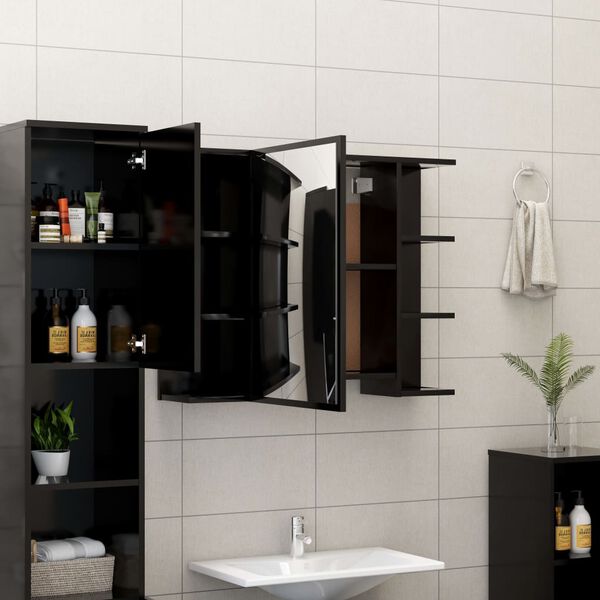 vidaXL Καθρέφτης Μπάνιου με Ντουλάπι Μαύρος 80x20,5x64 εκ. Επεξ. Ξύλο