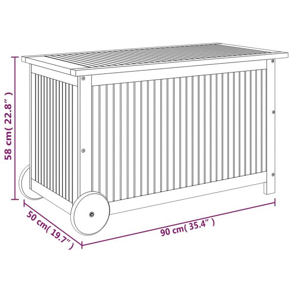 vidaXL Μπαούλο Αποθήκευσης Κήπου με Ρόδες 90x50x58 εκ. Μασίφ Ακακία