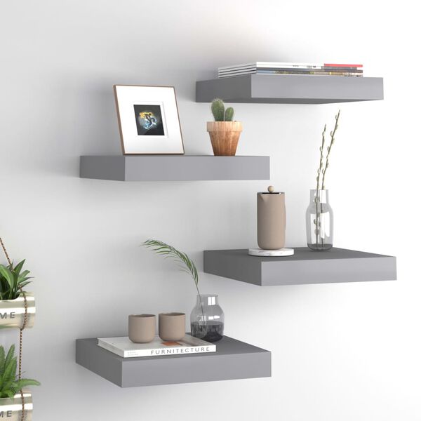 vidaXL Ράφια Τοίχου 4 τεμ. Γκρι 23x23,5x3,8 εκ. MDF