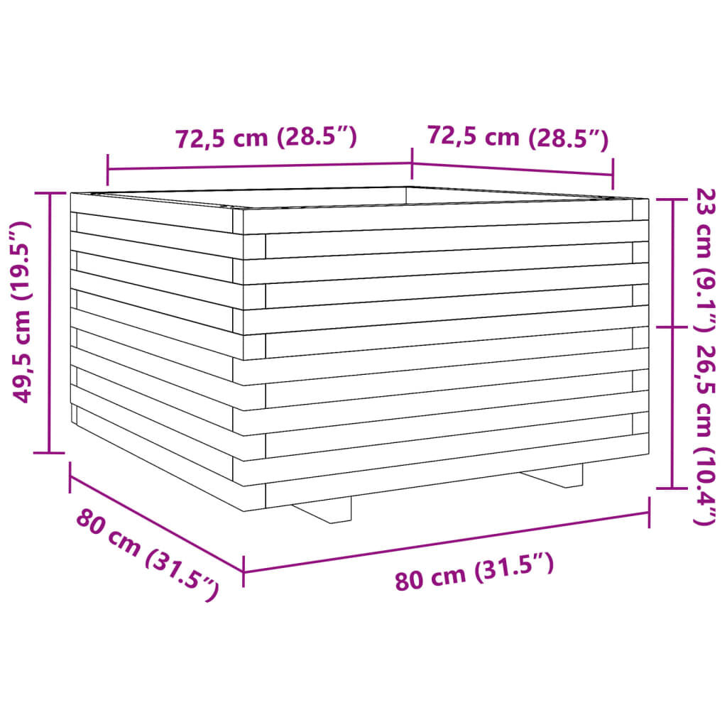 vidaXL Ζαρντινιέρα Κήπου Λευκή 80x80x49,5 εκ. από Μασίφ Ξύλο Πεύκου
