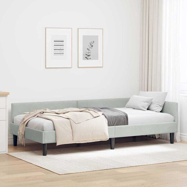 vidaXL Πλαϊνό Κρεβάτι με κεφαλάρι Ανοιχτό γκρι 90 x 190 cm