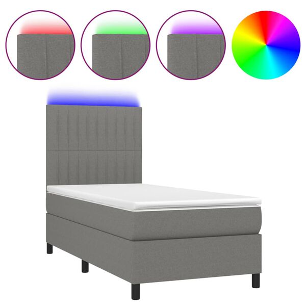 vidaXL &Kappa;&rho;&epsilon;&beta;ά&tau;&iota; Boxspring &mu;&epsilon; &Sigma;&tau;&rho;ώ&mu;&alpha; & LED &Sigma;&kappa;.&Gamma;&kappa;&rho;&iota; 90x190 &epsilon;&kappa;. &Upsilon;&phi;&alpha;&sigma;&mu;ά&tau;&iota;&nu;&omicron;