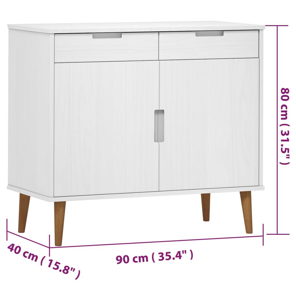 vidaXL Ντουλάπι MOLDE Λευκό 90x40x80 εκ. από Μασίφ Ξύλο Πεύκου