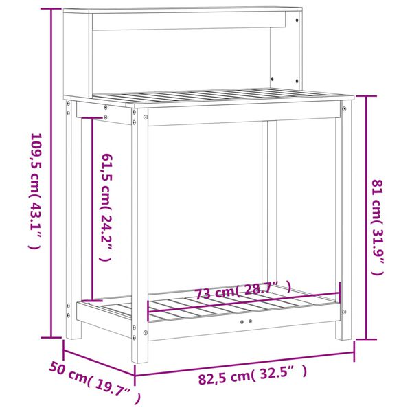 vidaXL Τραπέζι Κηπουρικής με Ράφια 82,5x50x109,5 εκ Εμποτ. Ξύλο Πεύκου