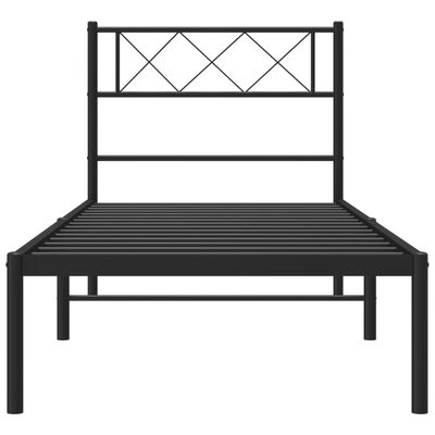 vidaXL Πλαίσιο Κρεβατιού με Κεφαλάρι Μαύρο 75 x 190 εκ. Μεταλλικό