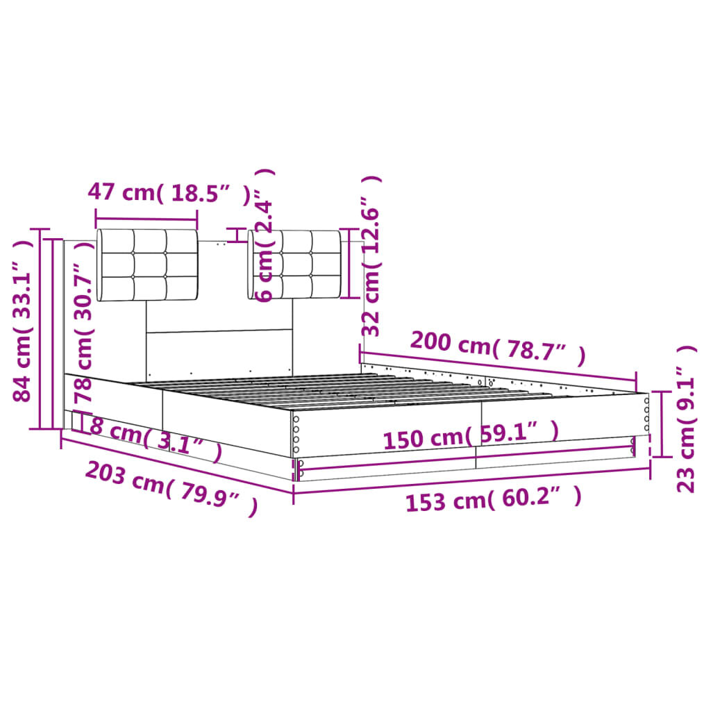 vidaXL Πλαίσιο Κρεβατιού με Κεφαλάρι Γκρι Sonoma 150x200εκ. Επεξ. Ξύλο