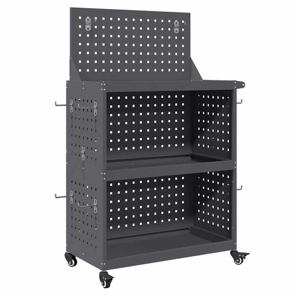 vidaXL Καρότσι εργαλείων με ράφι Ανθρακί 65 x 35 x 111 εκ Κρύα χάλυβας
