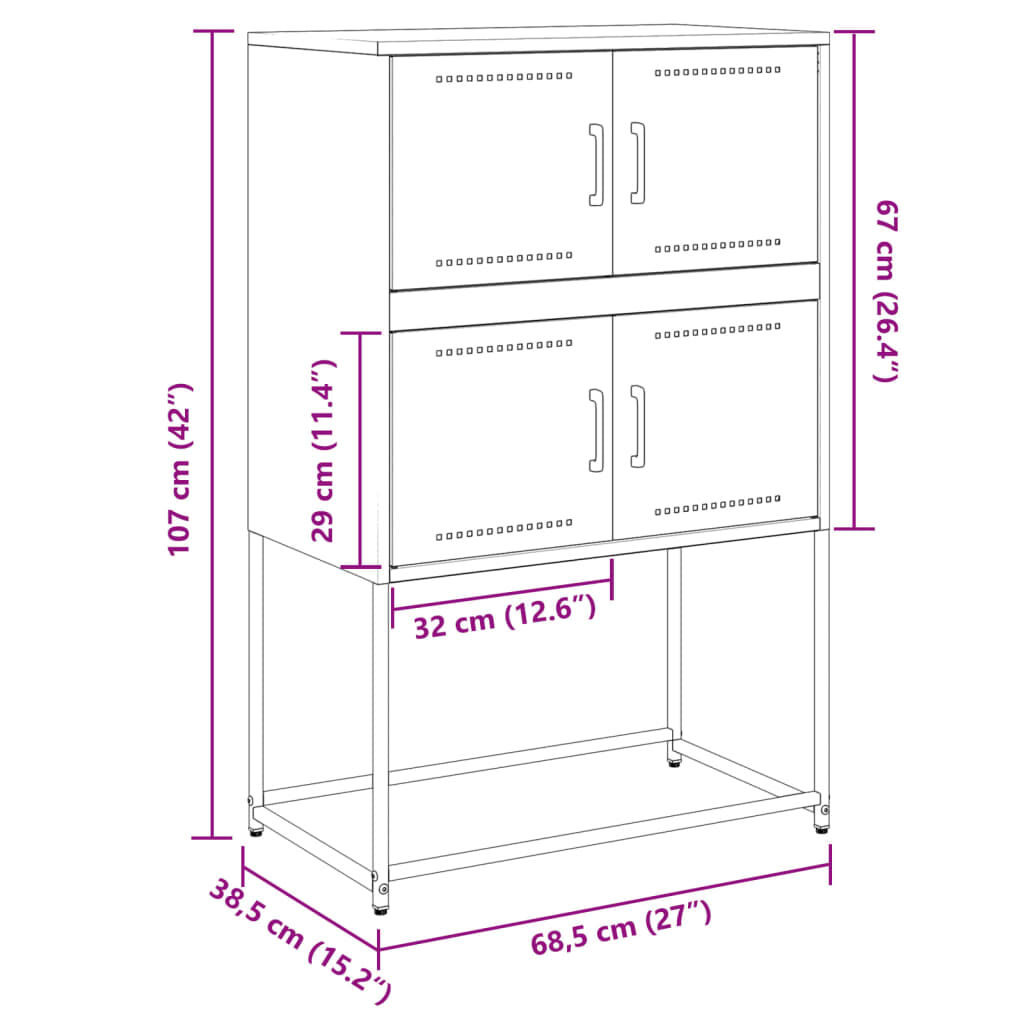 vidaXL Ψηλός Μπουφές Μαύρος 68,5 x 38,5 x 107 εκ. Ατσάλινος