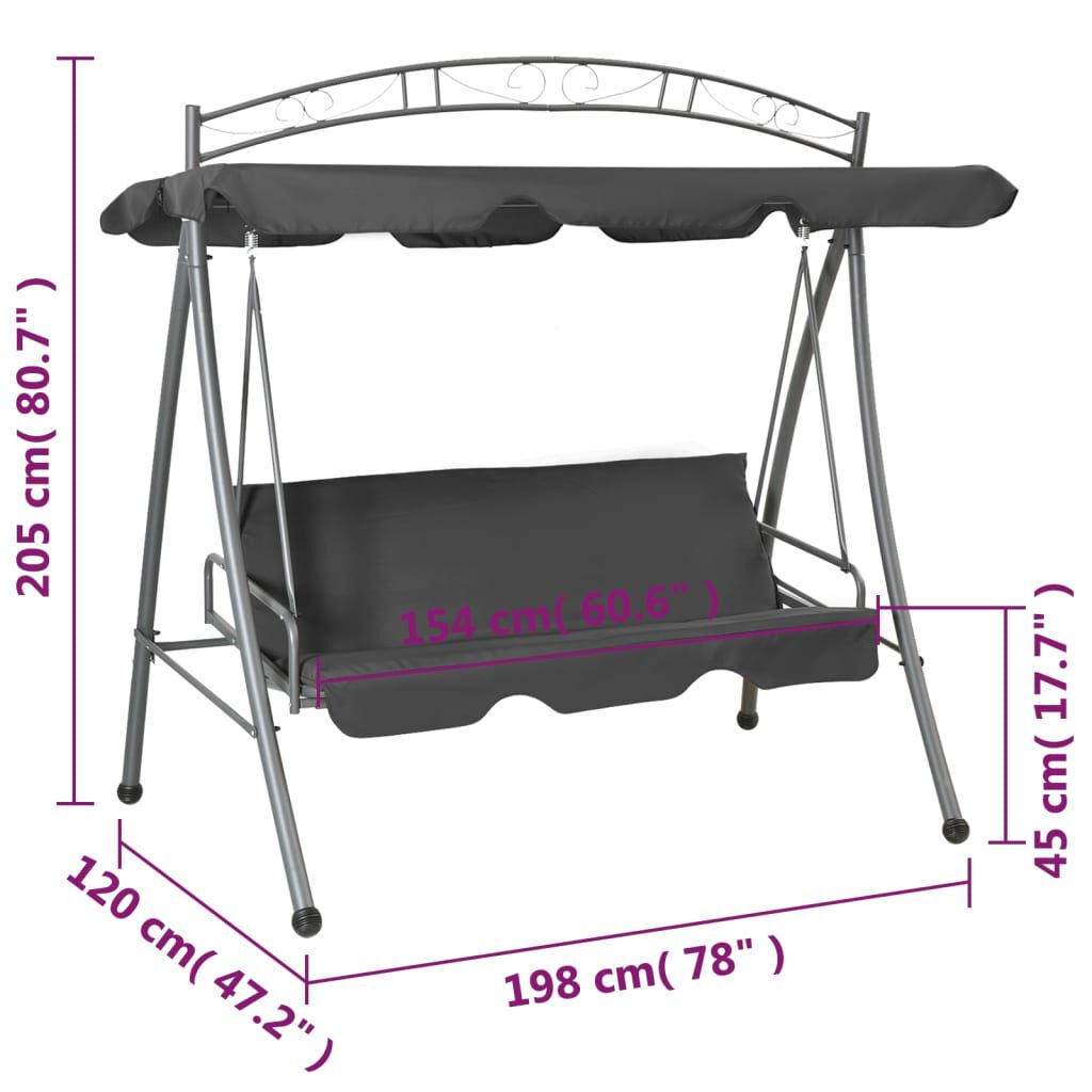 vidaXL Παγκάκι Κούνια Ανθρακί 198x120x205 εκ. Ατσάλινη με Σκίαστρο