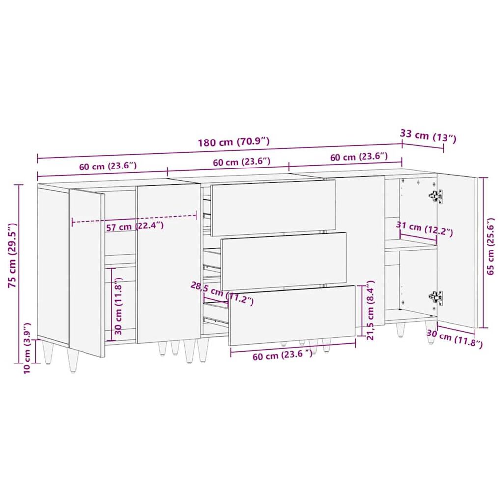 vidaXL Σετ Επίπλων Μπάνιου 3 pcs Γκρι και Χρυσό 180 x 33 x 75 εκ.