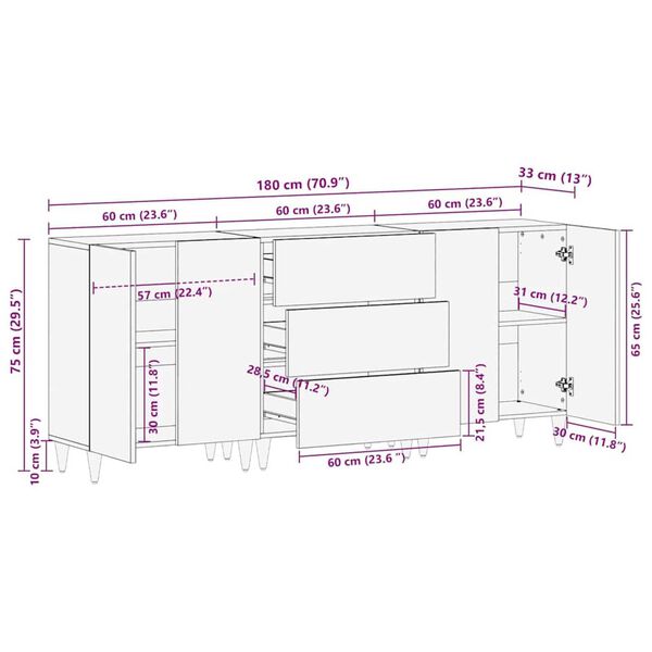 vidaXL Σετ Επίπλων Μπάνιου 3 pcs Γκρι και Χρυσό 180 x 33 x 75 εκ.