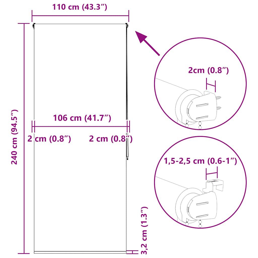 vidaXL Κουρτίνα Μπάνιου Ρολό 110x240 εκ. Πλάτος υφάσματος 106 εκ.