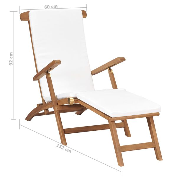 vidaXL Ξαπλώστρα Λευκό Κρεμ από Μασίφ Ξύλο Teak με Μαξιλάρι