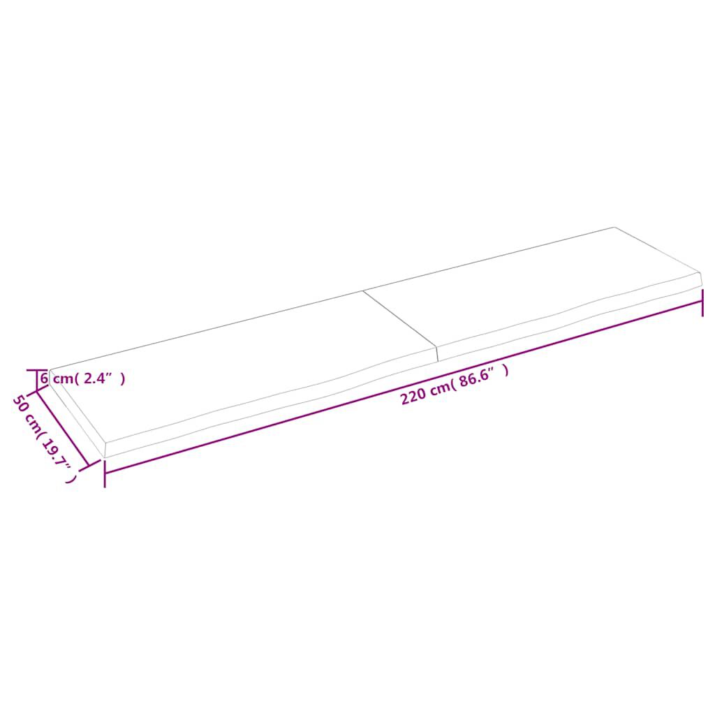 vidaXL Ράφι Τοίχου Ανοιχτό Καφέ 220x50x(2-6)εκ. Επεξ. Μασίφ Ξύλο Δρυός