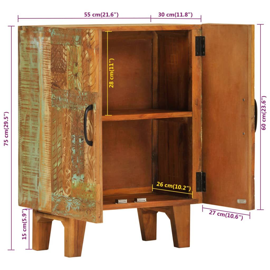 vidaXL Ντουλάπι με Χειροποίητο Σκάλισμα 55x30x75εκ Μασίφ Ανακυκλ. Ξύλο