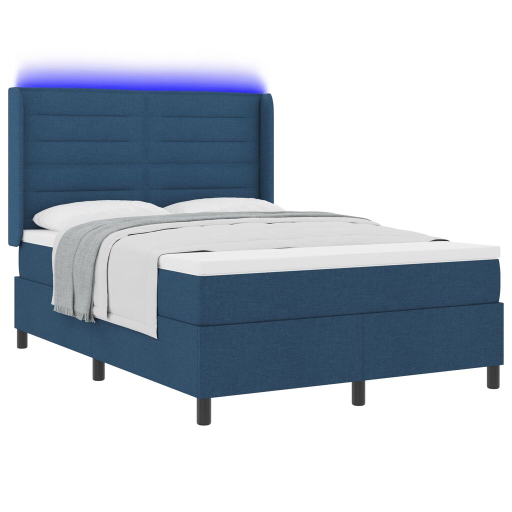vidaXL Κρεβάτι Box Spring με Στρώμα & LED Μπλε 140x200 εκ Υφάσμα
