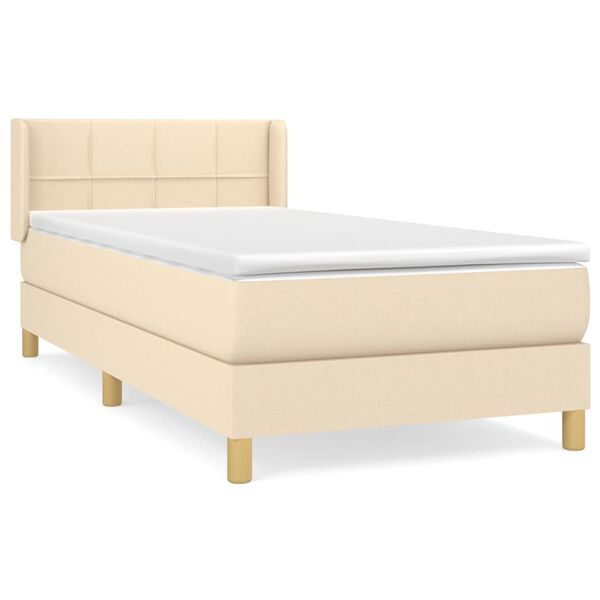 vidaXL Κρεβάτι Boxspring με Στρώμα Κρεμ 90x200 εκ.Υφασμάτινο