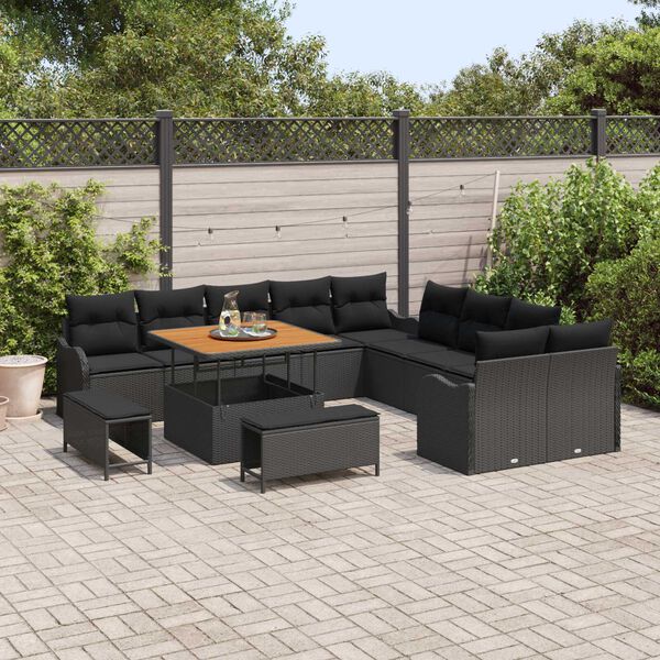 vidaXL Σετ Καναπέ Κήπου 13 pcs Μαύρο συνθετικό ρατάν