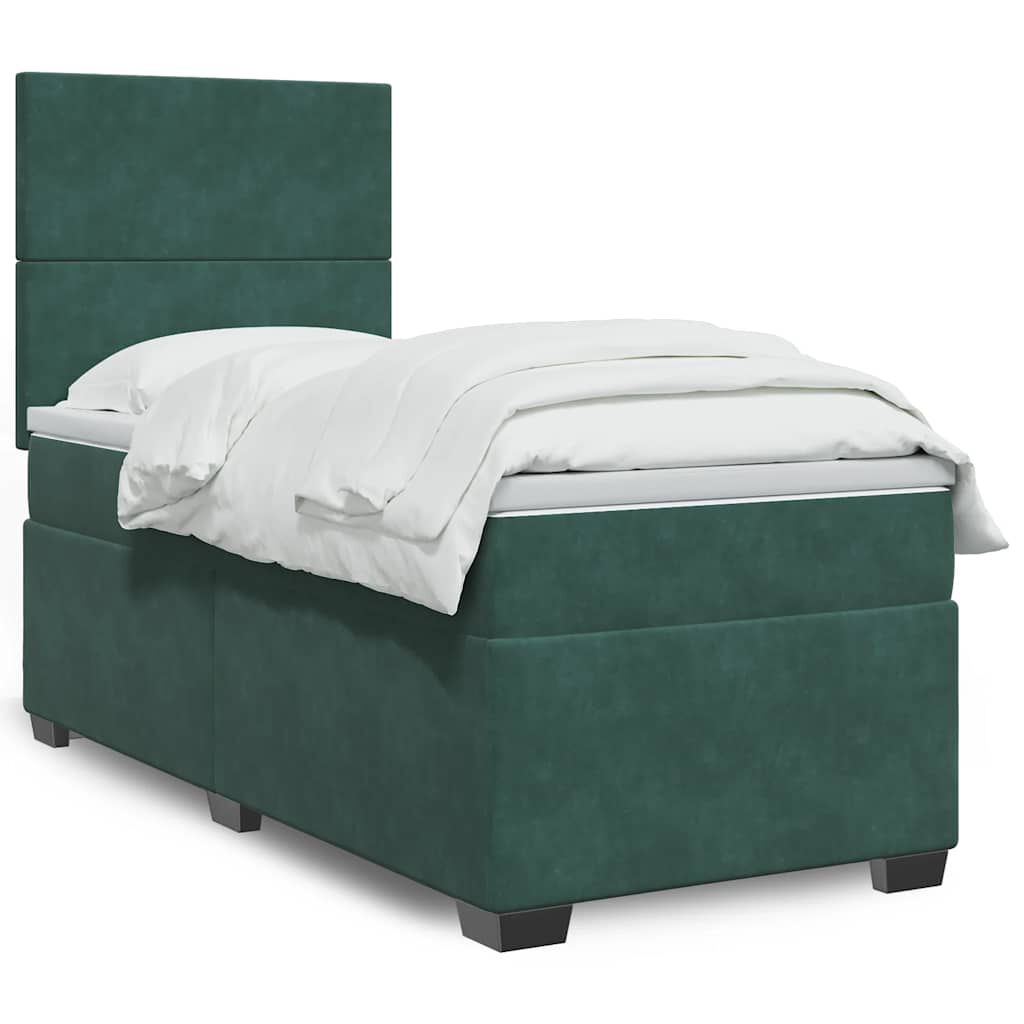 vidaXL Κρεβάτι Boxspring με Στρώμα Σκούρο Πράσινο 90x190 εκ. Βελούδινο