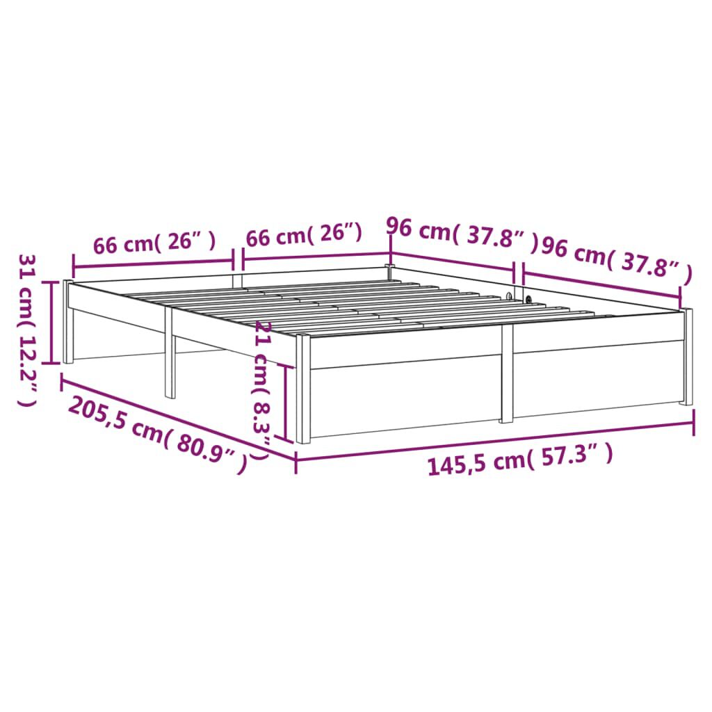 vidaXL Πλαίσιο Κρεβατιού Καφέ Μελί 140 x 200 εκ. από Μασίφ Ξύλο