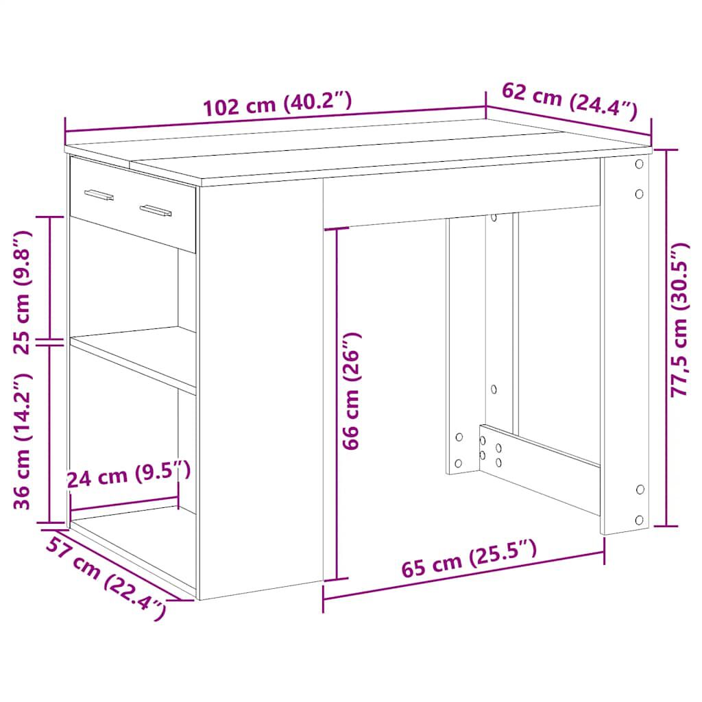 vidaXL Γραφείο με Συρτάρι και Ράφι Καφέ Δρυς 102x62x77,5 εκ.