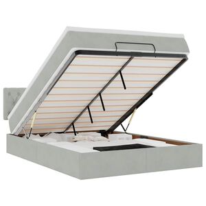 vidaXL Οθωμανικό κρεβάτι με στρώμα&LEDs Ανοιχτό γκρι 140x190cm Βελούδο