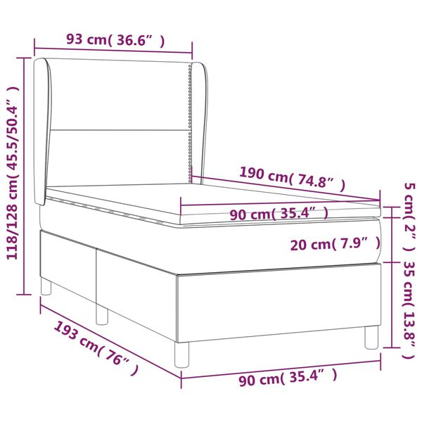 vidaXL Κρεβάτι Boxspring με Στρώμα Σκούρο Μπλε 90x190 εκ. Βελούδινο