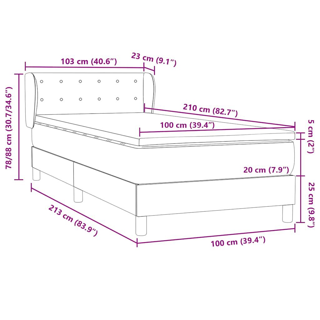 vidaXL Κρεβάτι Boxspring με Στρώμα Σκούρο Πράσινο 100x210εκ. Βελούδινο