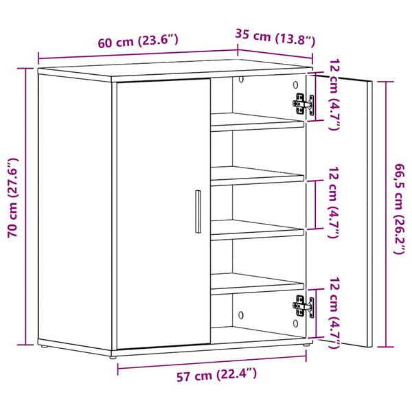 vidaXL Παπουτσοθήκη Γυαλιστερό Λευκό 60 x 35 x 70 εκ. από Επεξ. Ξύλο