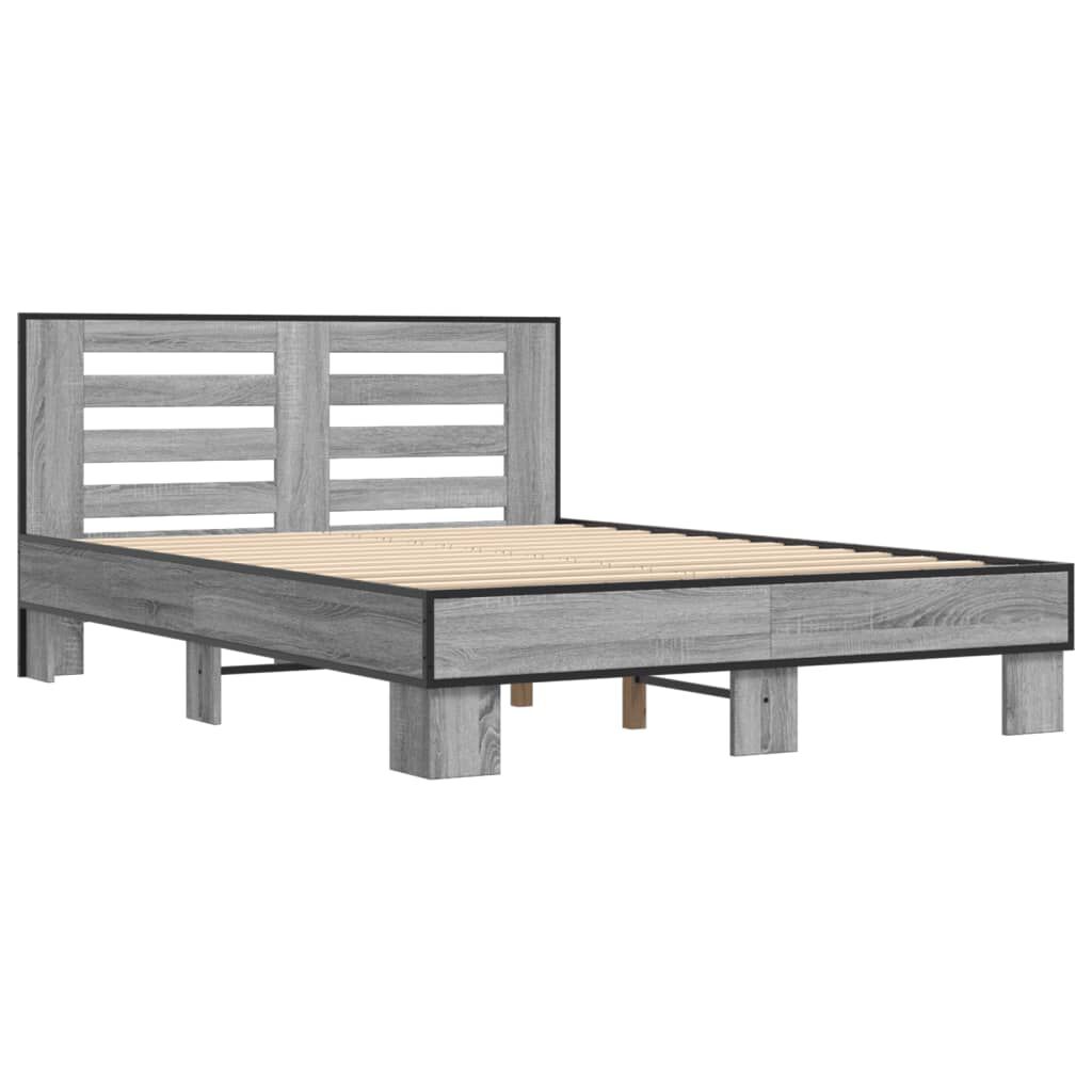 vidaXL Πλαίσιο Κρεβατιού Γκρι Sonoma 135x190 εκ. Επεξ. Ξύλο & Μέταλλο
