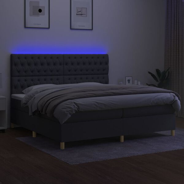 vidaXL &Kappa;&rho;&epsilon;&beta;ά&tau;&iota; Boxspring &mu;&epsilon; &Sigma;&tau;&rho;ώ&mu;&alpha; & LED &Sigma;&kappa;.&Gamma;&kappa;&rho;&iota; 200x200&epsilon;&kappa;. &Upsilon;&phi;&alpha;&sigma;&mu;ά&tau;&iota;&nu;&omicron;