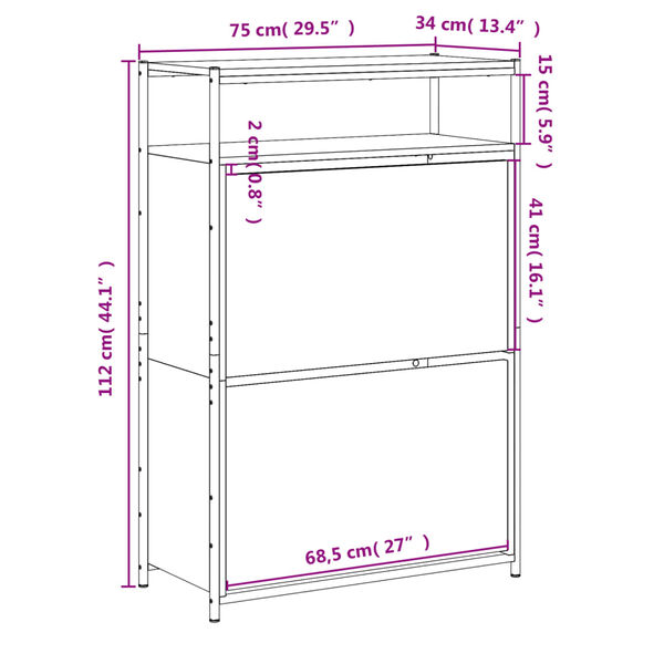 vidaXL Παπουτσοθήκη Μαύρη 75x34x112 εκ. από Επεξεργασμένο Ξύλο