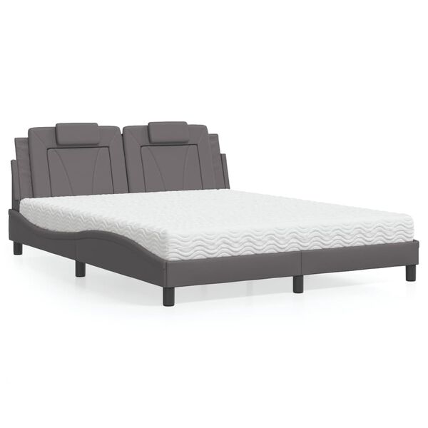 vidaXL Κρεβάτι με Στρώμα Γκρι 160x200 εκ. από Συνθετικό Δέρμα