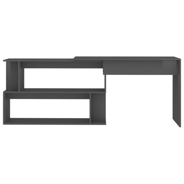vidaXL Γραφείο Γωνιακό Γυαλιστερό Γκρι 200x50x76 εκ. από Μοριοσανίδα