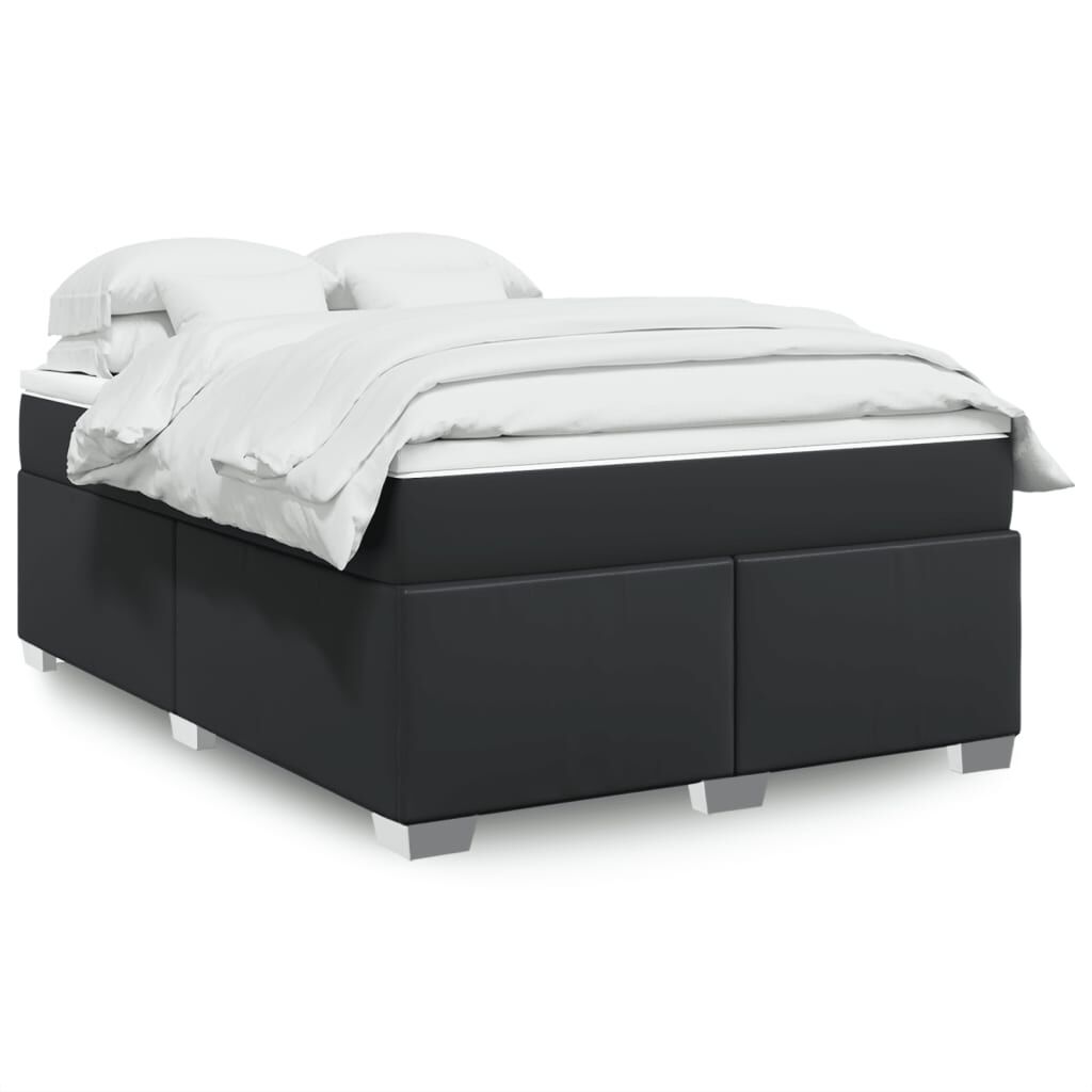 vidaXL Κρεβάτι Boxspring με Στρώμα Μαύρο 140x200εκ.από Συνθετικό Δέρμα