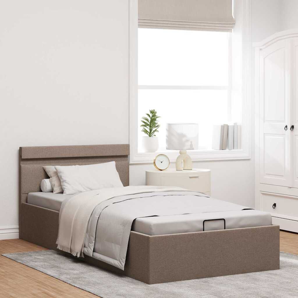 vidaXL Πλαίσιο Κρεβατιού με Αποθ. Χώρο/LED Taupe 100x200 εκ. Ύφασμα
