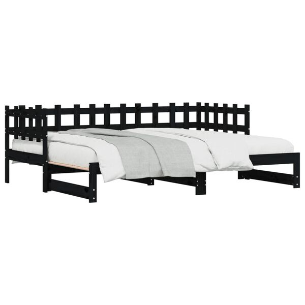 vidaXL Καναπές Κρεβάτι Συρόμενος Μαύρος 2x(90x190) εκ. από Μασίφ Πεύκο