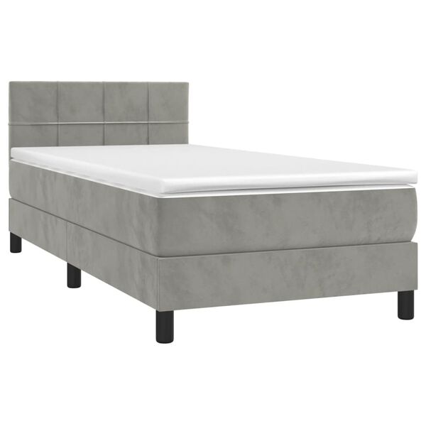 vidaXL Κρεβάτι Boxspring με Στρώμα Ανοιχτό Γκρι 90x190 εκ. Βελούδινο