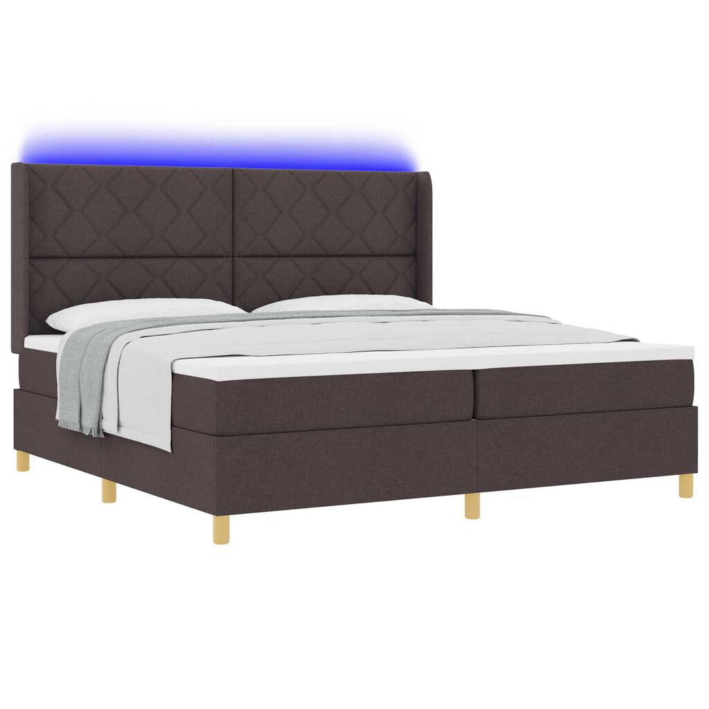 vidaXL Κρεβάτι με Στρώμα & LED Σκούρο Καφέ 200x200 εκ. Υφάσματος