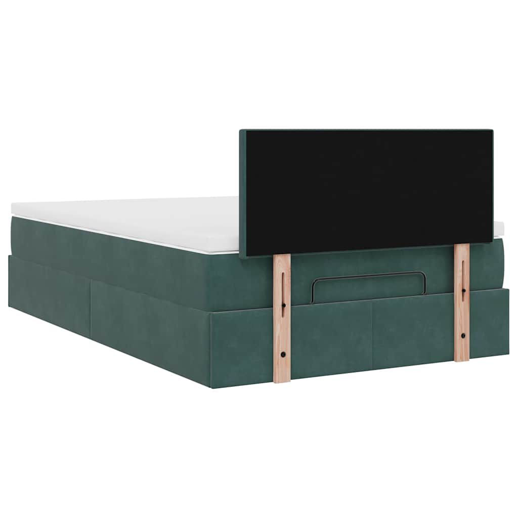 vidaXL Οθωμανικό κρεβάτι με στρώμα & LEDs Dark Green 120x200cm Velvet