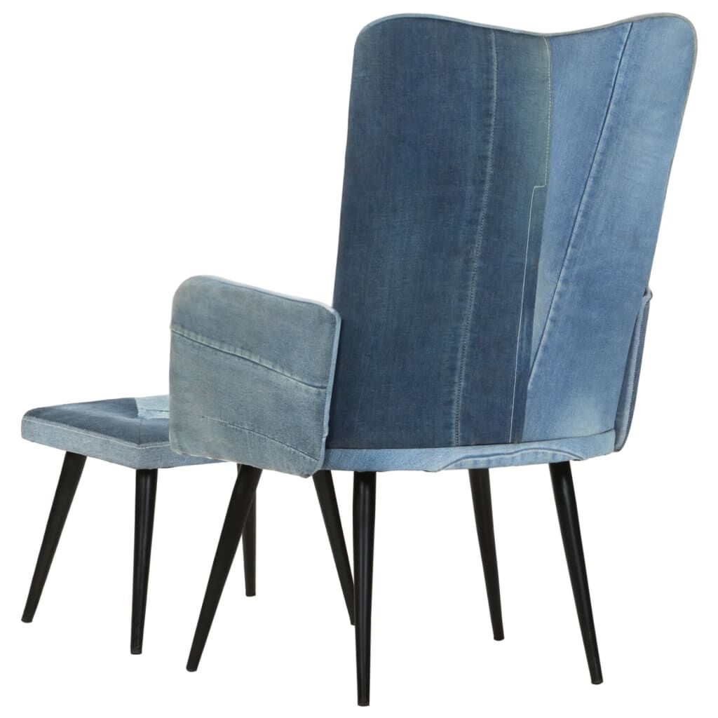 vidaXL Πολυθρόνα Μπλε Denim Patchwork από Καραβόπανο με Υποπόδιο