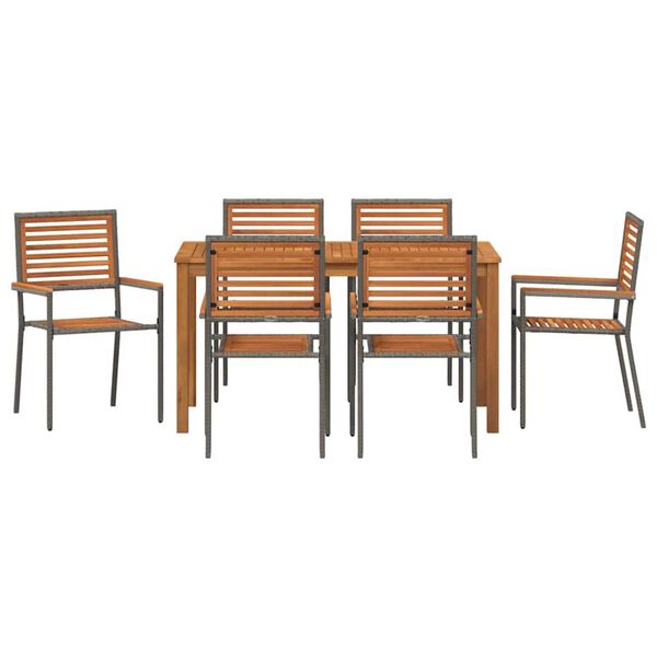 vidaXL Σέτ φαγητού για κήπο 7 pcs Γκρι Πολυ ράταν