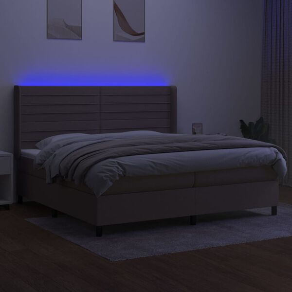 vidaXL &Kappa;&rho;&epsilon;&beta;ά&tau;&iota; Boxspring &mu;&epsilon; &Sigma;&tau;&rho;ώ&mu;&alpha; & LED Taupe 200x200 &epsilon;&kappa;. &Upsilon;&phi;&alpha;&sigma;&mu;ά&tau;&iota;&nu;&omicron;