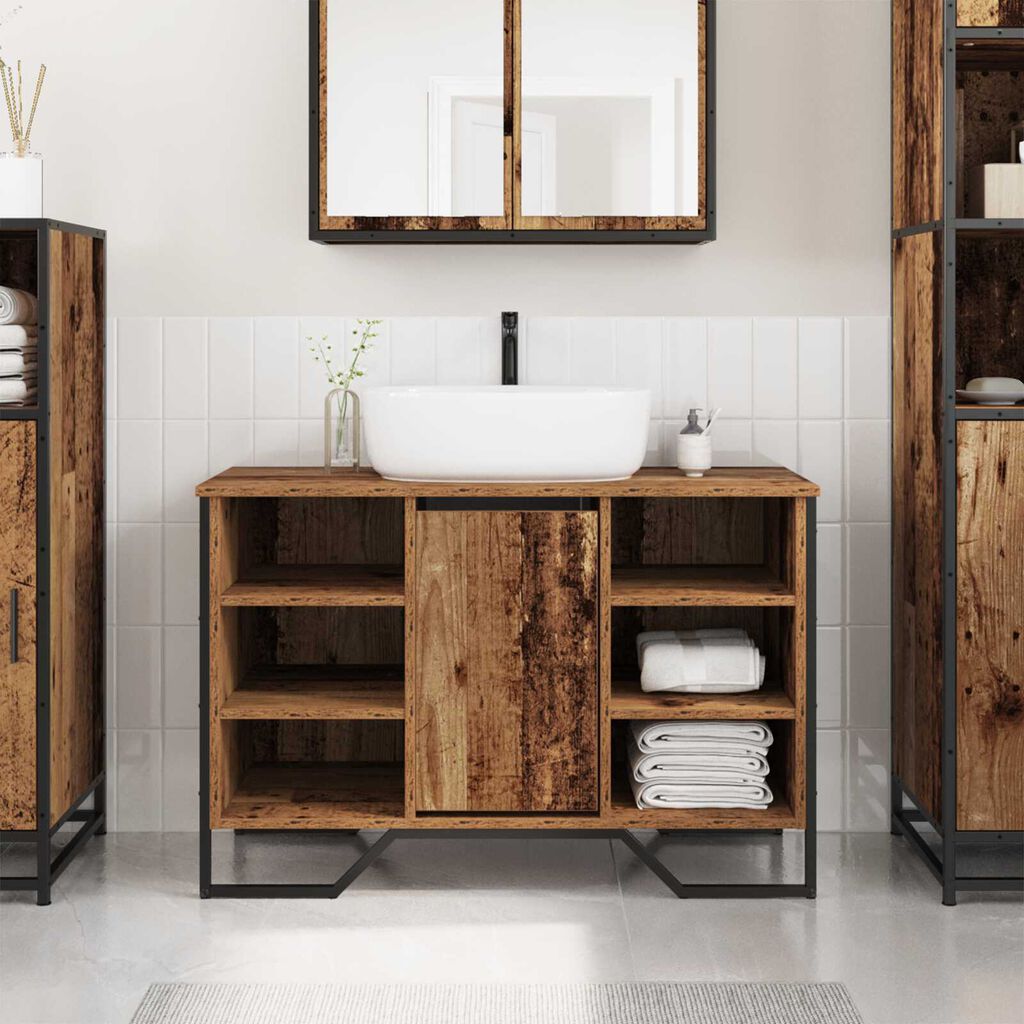 vidaXL ντουλάπι νιπτήρα Παλιό ξύλο 91x35x60 cm Από στερεό ξύλο