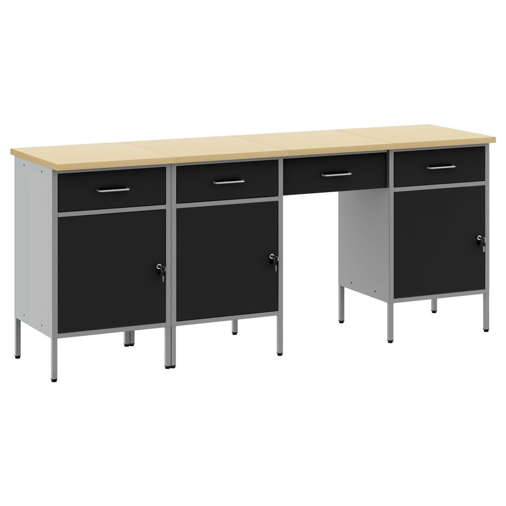 vidaXL Ντουλάπα Εργασίας με συρτάρι 4 pcs Μαύρο 200 x 55 x 85 εκ