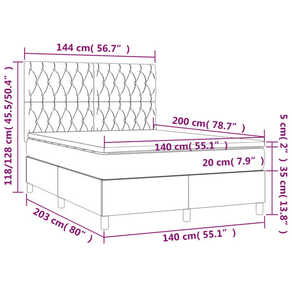 vidaXL Κρεβάτι Boxspring με Στρώμα Μαύρο 140x200 εκ. Βελούδινο